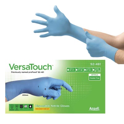 Ansell VersaTouch 92-481 Long-Cuffed Chemical-Resistant Disposable Nitrile Gloves