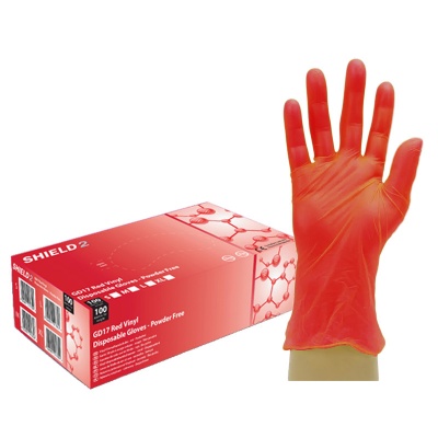 Shield2 GD17 Powder-Free Vinyl Red Disposable Gloves (Pack of 100)