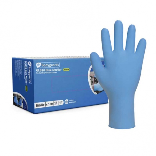 blue examination gloves
