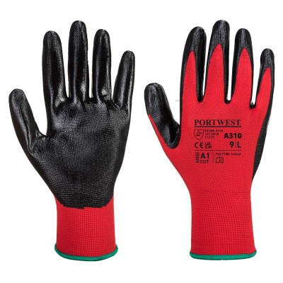 Portwest A310 Red and Black Nitrile Flexo Grip Gloves (Pack of 12 Pairs)